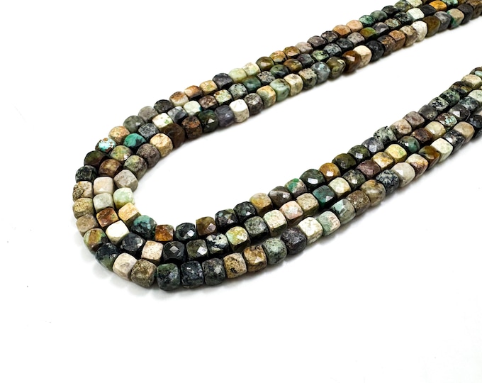 Natural Turquoise Beads, Genuine Turquoise Faceted Cube Square 4mm x 4mm x 4mm Gemstone Beads - PGS297