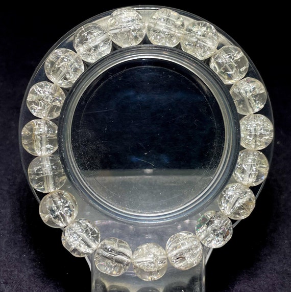 Crackle Quartz Handmade Cracked Crystal 8mm 10mm Polished Smooth Gemstone Bracelet (Transparent Clear) - PGB239S