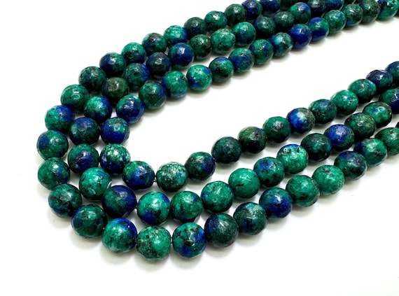 Green Blue Jasper Faceted Round 8mm Gemstone Jewelry Making Beads - RNF132-2