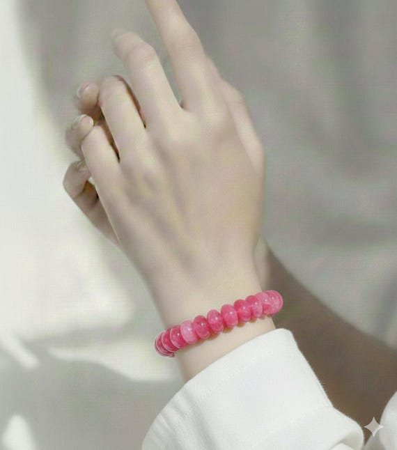 Rhodochrosite Pink Jade 10mm Rondelle Gemstone Beads Stretch Elastic Cord Handmade Beaded Bracelet Accessories - PGBRD16