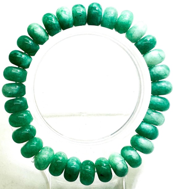 Handmade Aqua Green Jade Bracelet: 10mm Rondelle Gemstone Beads