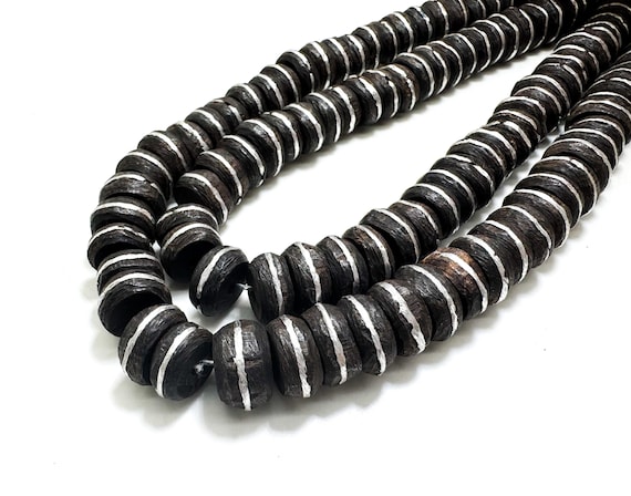 Natural Ebony Wood Rondelle Beads | 5–6mm x 12mm | Handcrafted African Wood Beads | Jewelry Making Supplies RD40