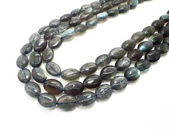 Natural Labradorite Oval Beads | 8x11mm | Shimmery Blue Flash | 35 Beads/Strand | Jewelry Making Supplies - PG98
