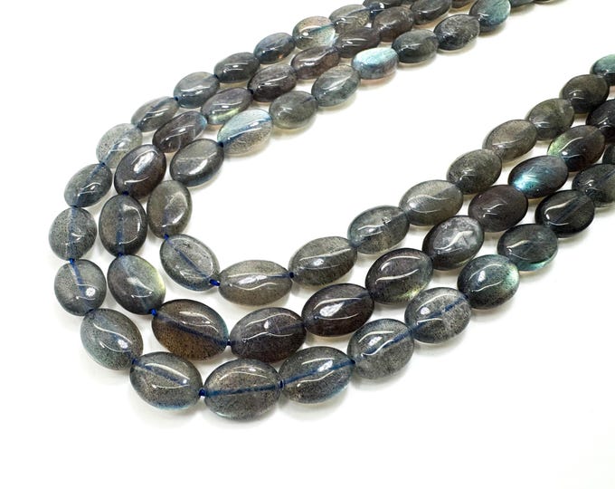 Natural Labradorite Oval Beads | 8x11mm | Shimmery Blue Flash | 35 Beads/Strand | Jewelry Making Supplies - PG98