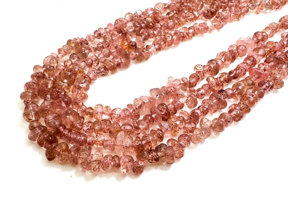 Strawberry Quartz Beads: Natural Pink Polished Nugget Chips - 15.5" Strand