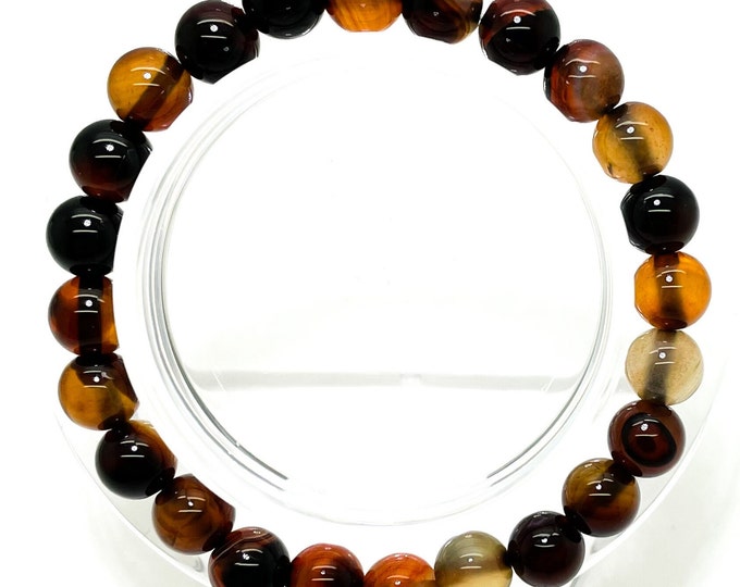 Natural Dark Red Brown Agate Smooth Round 8mm Gemstone Beads Stretch Elastic Cord Bracelet Accessories - PGB02