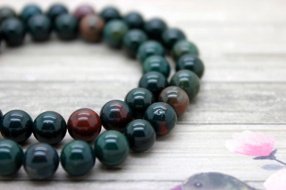 Natural Bloodstone, BloodStone Smooth Round Loose Gemstone Natural Stone Beads (6mm 8mm 10mm) - PG31