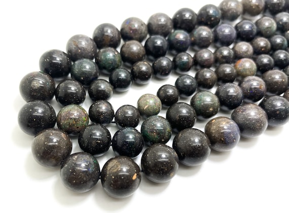 Rare Pyrite in Opal Smooth Polished Round Natural Gemstone Beads 10mm 12mm 14mm - RN151