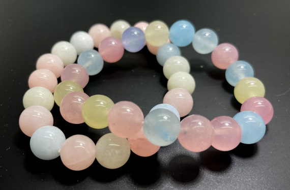 Rainbow Agate 8mm 10mm Smooth Polished Round Natural Gemstone Beads Elastic Cord Handmade Bracelet - PGB132B