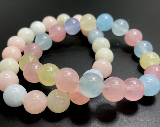 Rainbow Agate 8mm 10mm Smooth Polished Round Natural Gemstone Beads Elastic Cord Handmade Bracelet - PGB132B
