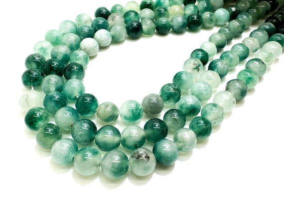 Cloudy White Green Agate Smooth Polished Round 8mm Gemstone Jewelry Making Beads - RN198M