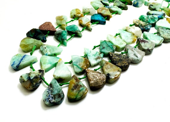 Natural Green Chrysoprase Teardrop Pear Rough Flat Gemstone Beads - PGS172