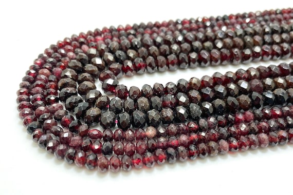 Red Garnet, AAA Natural Red Garnet Rondelle Faceted Gemstone Beads - RDF05
