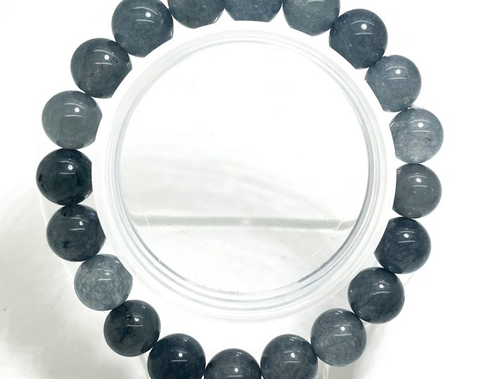Gray Chalcedony Polished Smooth Round 6mm 8mm 10mm Gemstone Beads Stretch Elastic Handmade Bracelet - PGB183