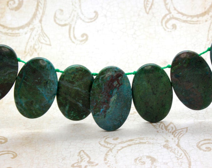 Green Jasper Natural Flat Oval Smooth Gemstone Beads Loose Bead 22mm x 36mm - PGS72