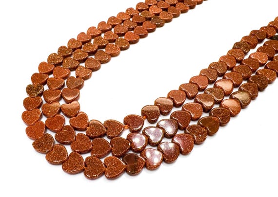 Gold Sandstone Flat Heart Beads: Sparkling 6mm Gemstone for Jewelry Making - PGS411