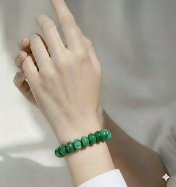 Handmade Aqua Green Jade Bracelet: 10mm Rondelle Gemstone Beads