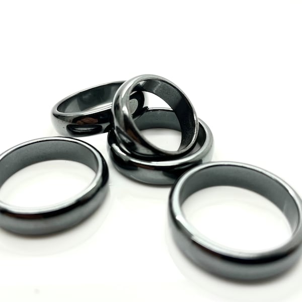 Black Real Hematite Basic Ring Band for Jewelry Necklace Making Woman Man Size 5 6 7 8 9 10 R35