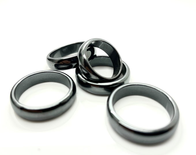 Black Real Hematite Basic Ring Band for Jewelry Necklace Making Woman Man Size 5 6 7 8 9 10 R35