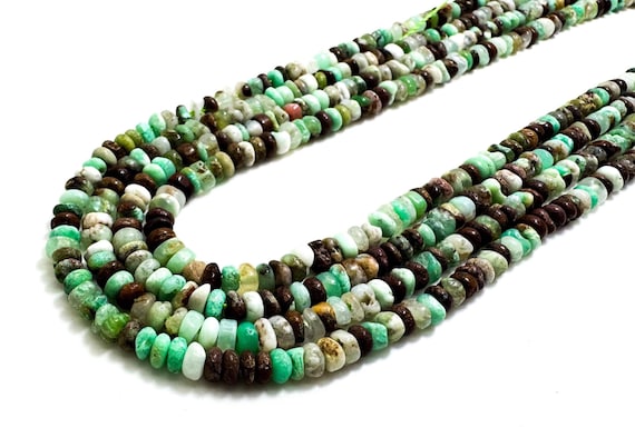 Natural Green Moss Opal Beads: Polished Rondelle Gemstone, 2mm x 4mm - RD39