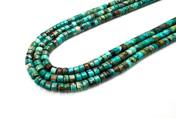 Natural Hubei Turquoise Heishi Beads 2x4mm Blue Green Gemstone for Jewelry Making - PG93D