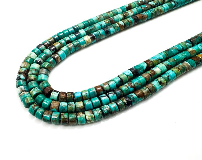 Natural Hubei Turquoise Heishi Beads 2x4mm Blue Green Gemstone for Jewelry Making - PG93D