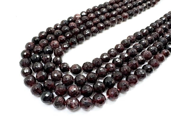 Natural Garnet Faceted Round Beads Deep Red Gemstone Strands for Jewelry Making - RNF05
