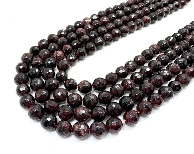 Natural Garnet Faceted Round Beads Deep Red Gemstone Strands for Jewelry Making - RNF05