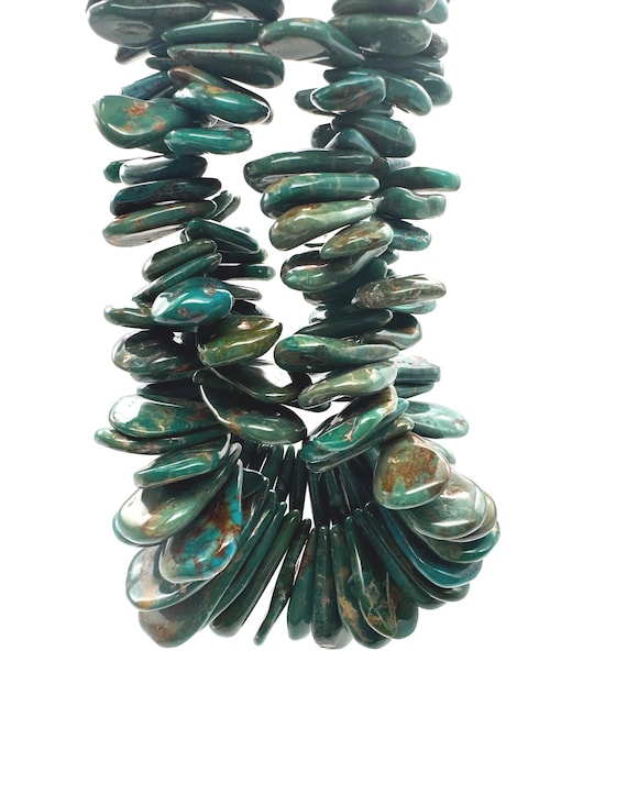 Natural Hubei Turquoise XL Large Flat Tab Beads Genuine Graduated Blue Green Gemstone 15mm ~ 35mm Tapered Slab Men Women Jewelry PGS370-6