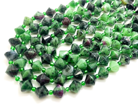 Natural Ruby Zoisite Bicone Beads Faceted 8mm Gemstone Beads 15.5" Strand - PGS315P