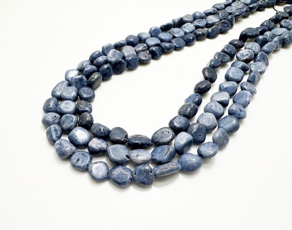 Natural Blue Coral Pebble Beads | Organic Pebble Shape | Approx 5–6mm | 16" Strand | Ocean Blue Coral | Jewelry Making Supplies PG314