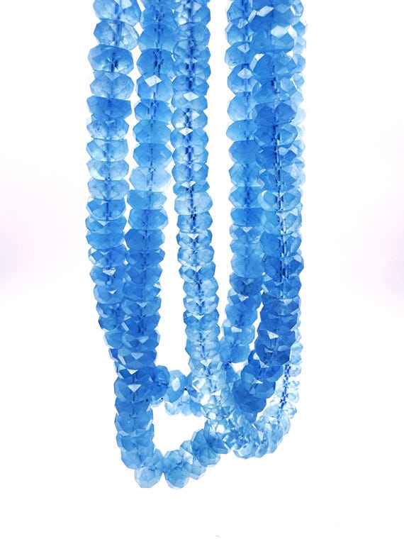 Natural AAA Aquamarine Faceted Rondelle Beads 6mm ~ 10mm Blue Gemstone for Jewelry Making - RDF63