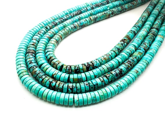 Natural Blue Arizona Turquoise Polished Smooth Heishi Rondelle 3mm x 8mm Gemstone Beads - PGS334