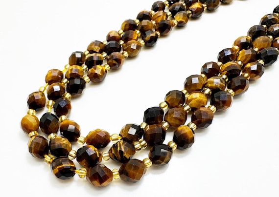 Natural Yellow Tiger Eye Faceted Oval Beads 6x8mm – Polished Golden Gemstone Strand 14.5" – Jewelry Making Supplies- PGS323