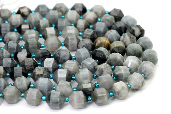 Natural Labradorite Beads, Octagon Faceted Round 11mm x 12mm Double Terminated Points Energy Prism Cut Gemstone Beads - PGS313