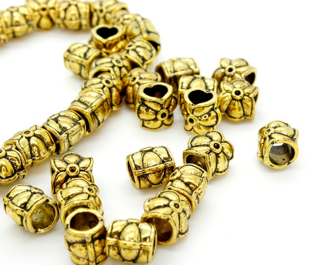 Tibetan Antiqued Cylinder Flower Tube Antique Gold Spacer Beads, Bracelet Necklace Jewelry making beads, stopper beads, 22 beads per Strand