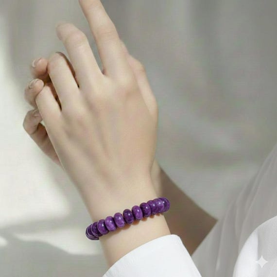 Purple Jade 10mm Rondelle Gemstone Beads Stretch Elastic Cord Handmade Beaded Bracelet Accessories - PGBRD06