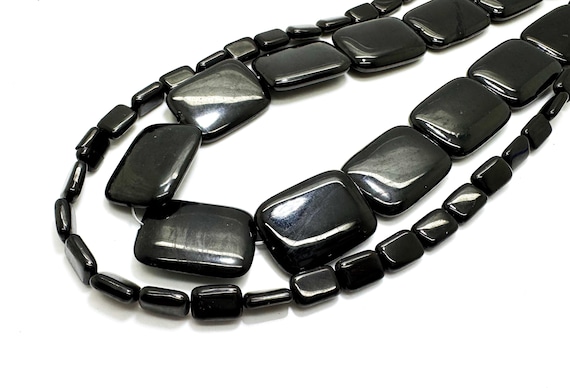Natural Lignite Jet Beads: Smooth Rectangle Gemstone Full Strand