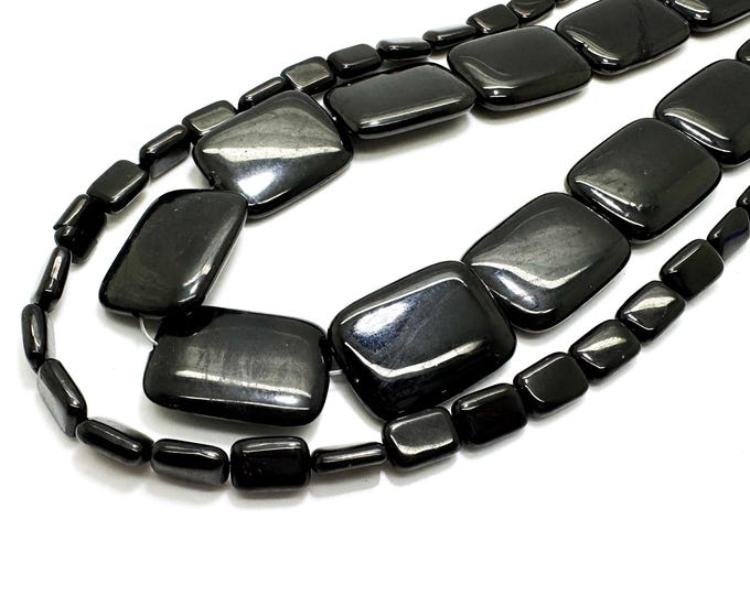 Natural Black Jet Beads – Smooth Flat Rectangle Shape | PG148 | Full Strand | Jewelry Making Supplies - PG148