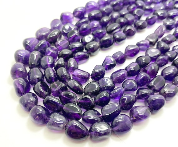 Purple Amethyst Beads, Natural AAA Amethyst Polished Nugget Pebble Round Barrel Gemstone Beads - PG318