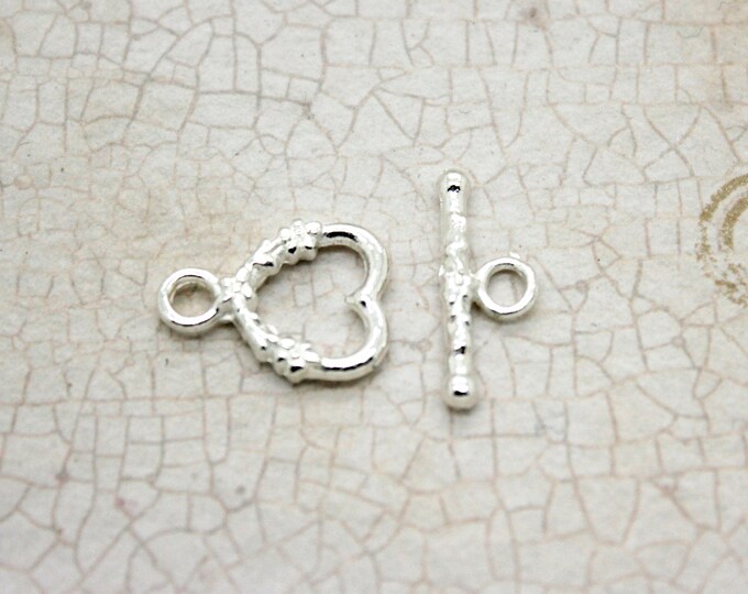 Bulk 12pcs 12mm x 18mm Silver Heart Shape Enamel Lines Toggle Antiqued Clasps, Jump Ring, Necklace Bracelet, Connectors, Jewelry Supplies
