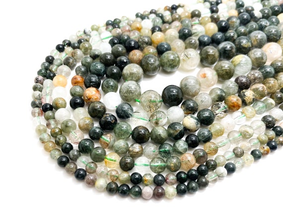 AAA Green Rutilated Quartz Smooth Polished 4mm 6mm 8mm 10mm Natural Gemstone Beads - RN167