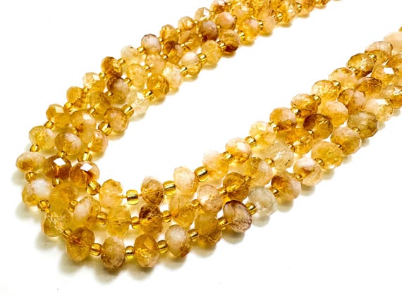 Natural Yellow Golden Citrine Faceted Rondelle 5mm x 8mm Gemstone Beads - PGS321