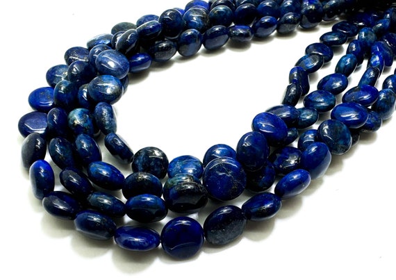 Natural Blue Lapis Lazuli Beads: Navy Blue Polished Coin Shape, 6mm x 10mm - PG97