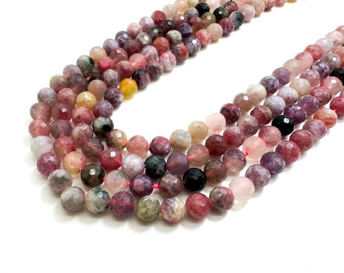 Natural Multicolored Tourmaline Faceted Round 7mm Gemstone Beads - RNF13