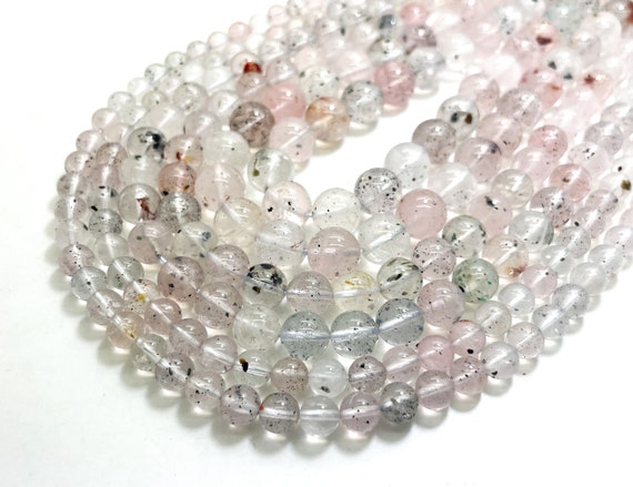 White Clear Pink Lepidocrocite Quartz Polished Smooth Round 6mm 8mm 10mm Gemstone Beads - RN183