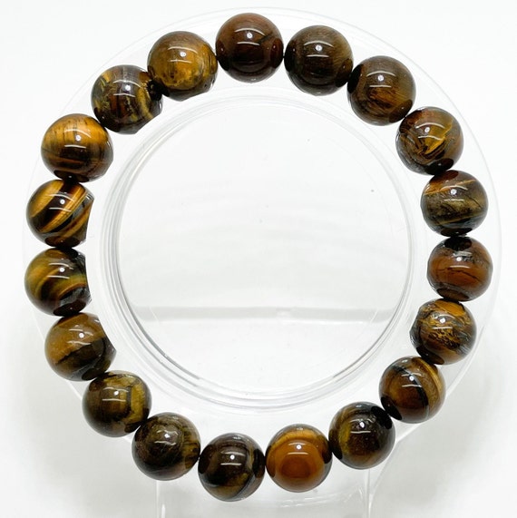 Natural Tiger's Eye Tiger Eye Polished Smooth Round Gemstone Beads Size 6mm 8mm 10mm Gemstone Stretch Elastic Cord Handmade Bracelet PGB33