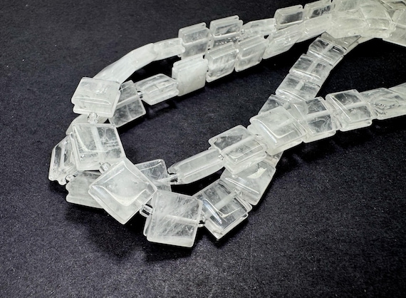 Clear Cloudy Quartz Flat Square Beads: 10mm Crystal Healing Stone, Polished Gemstone - PGS410