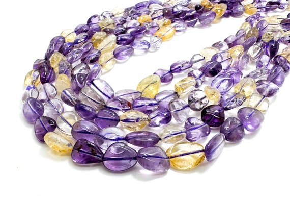 Natural Ametrine Gemstone Beads: Polished Purple Yellow Nuggets