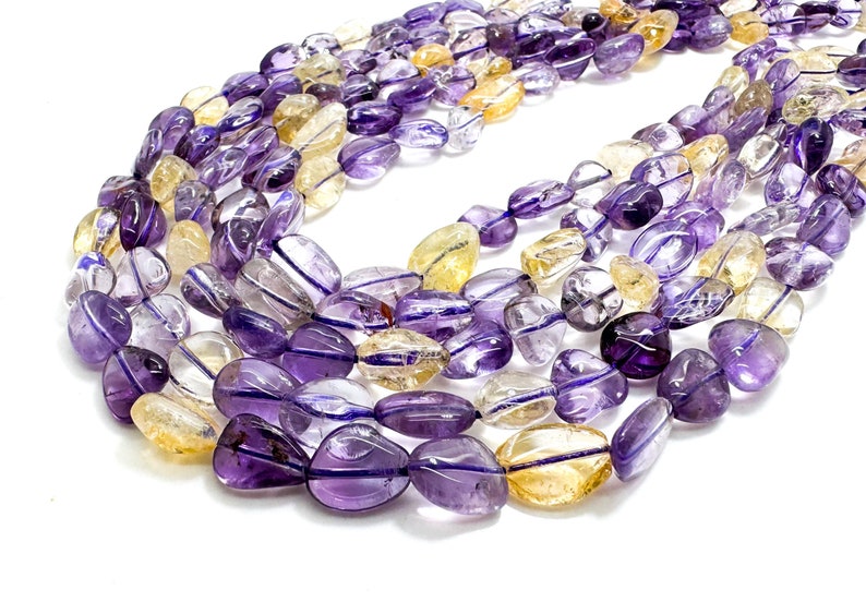 Natural Purple Yellow Amterine Polished Nugget Pebble Barrel Gemstone Beads